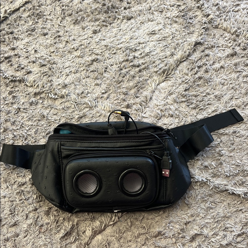 Insomniac Pleather Black Belt Bag Fanny Pack with Speakers